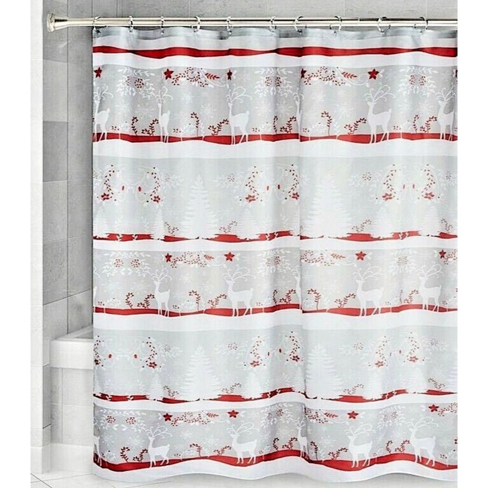 Avanti Linens Christmas Fabric Shower Curtain Reindeer 72x72" Winter Holiday